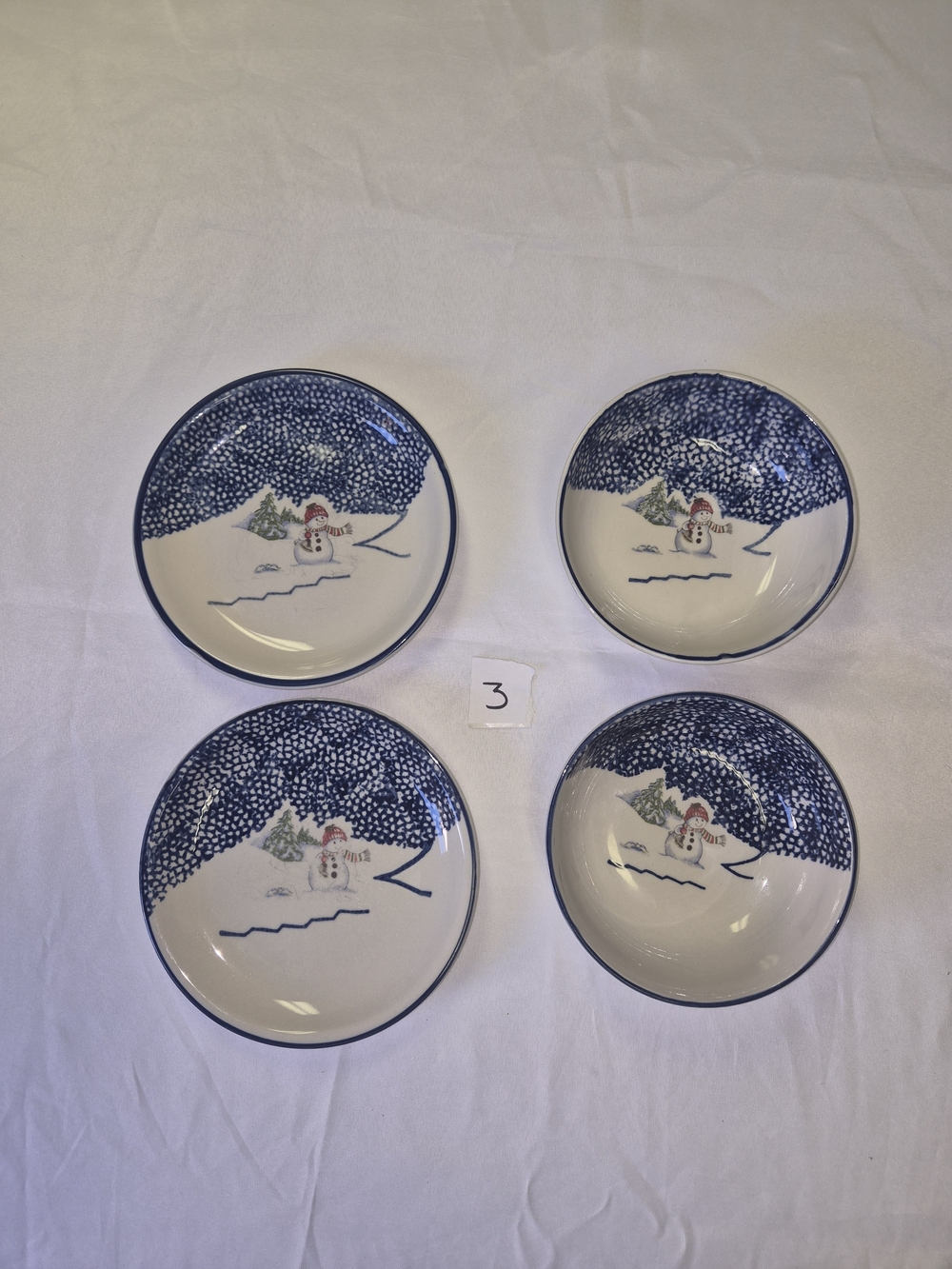 #3 Winter Snowman Bowel/Plates - Blue and White